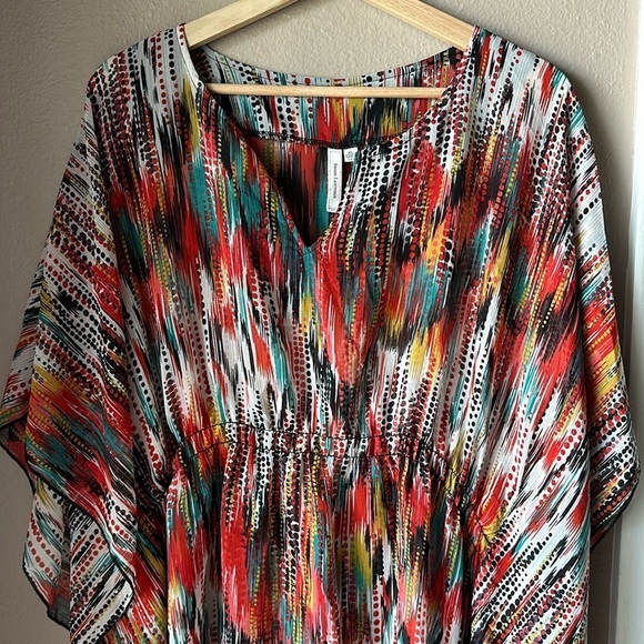 SUSAN LAWRENCE Sheer Flowy Colorful Poncho Coverup - Picture 1 of 7